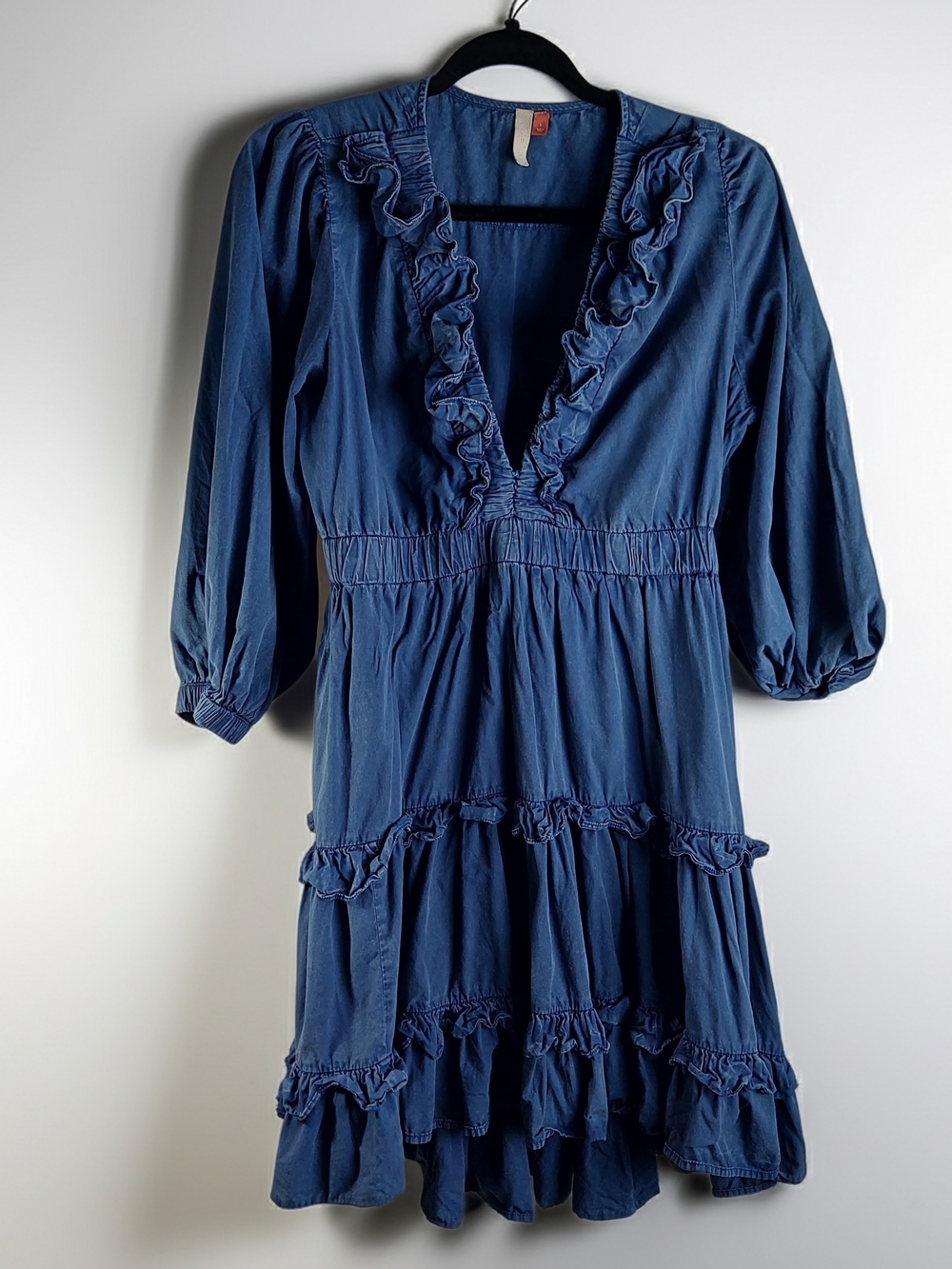 Pilcro Navy Ruffle V-Neck Mini Dress